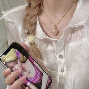 3/$35 Gold Copper Heart Pendant Charm Chain Necklace Opal White Girls Gifts